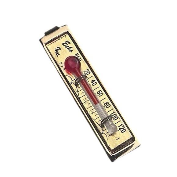 Vintage Novelty Thermometer Tie Bar Clip Bar Gold Tone Echo 1960s MCM Rare USA - Picture 1 of 8